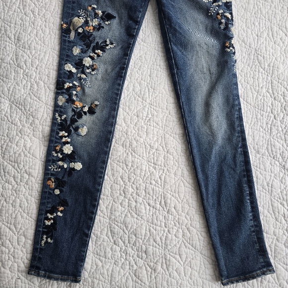 Driftwood Jackie Mid Rise Skinny Embroidered Bird Blue Jeans Size 25 - Picture 4 of 15